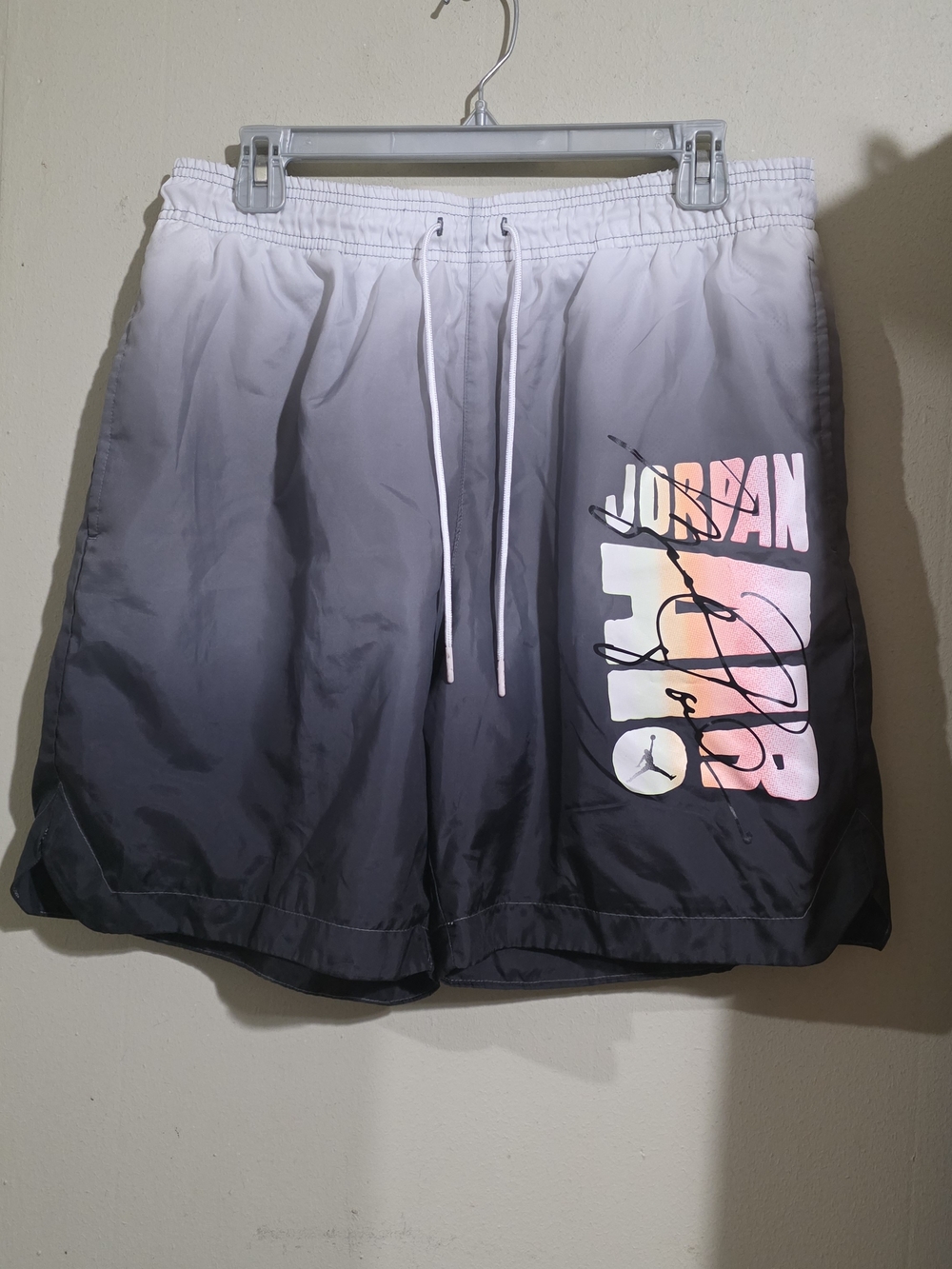 Jordan Men’s Ombre Gray Swim Shorts with Pink Accent Used Size M